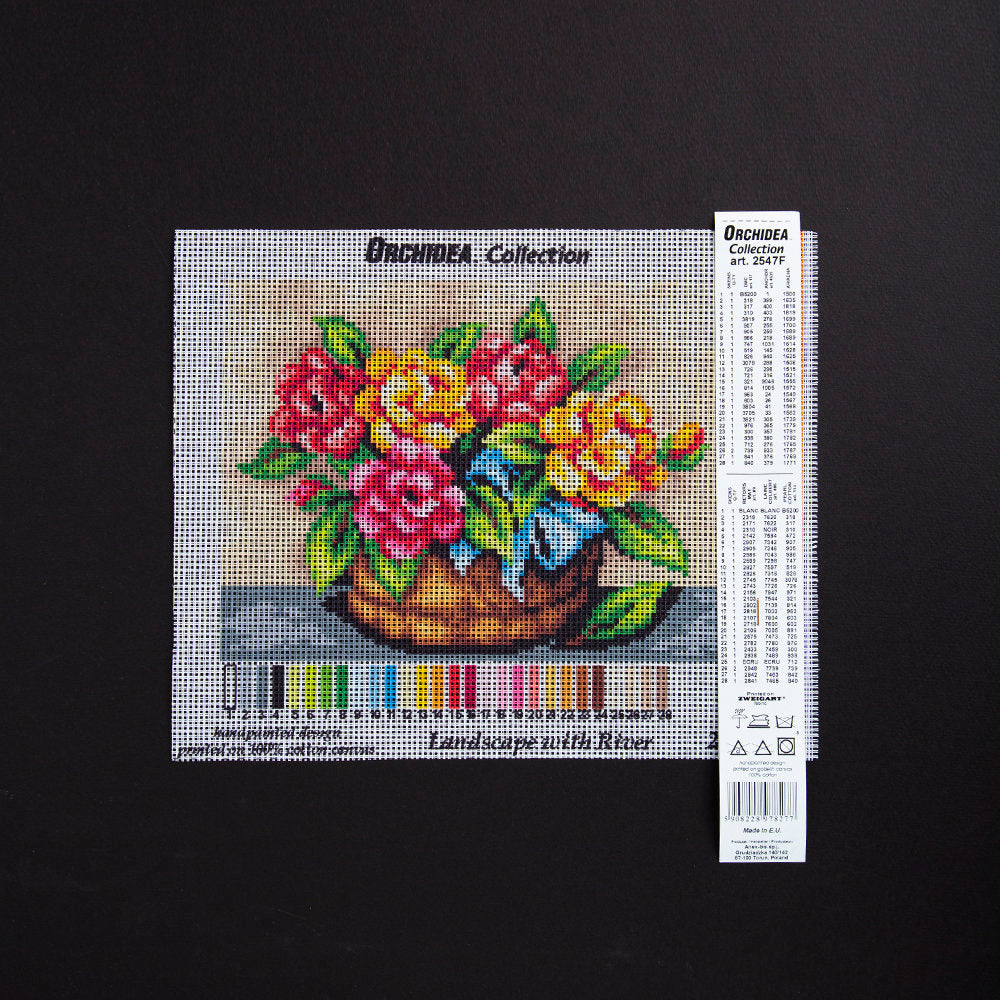 ORCHİDEA 18x24 cm Renkli Çiçekler Sepeti Baskılı Goblen 2547F